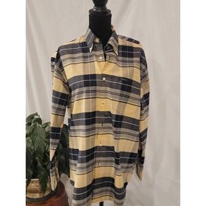Nautica Mens Yellow Navy Blue Plaid Button Down Long Sleeve Shirt Medium RN67835